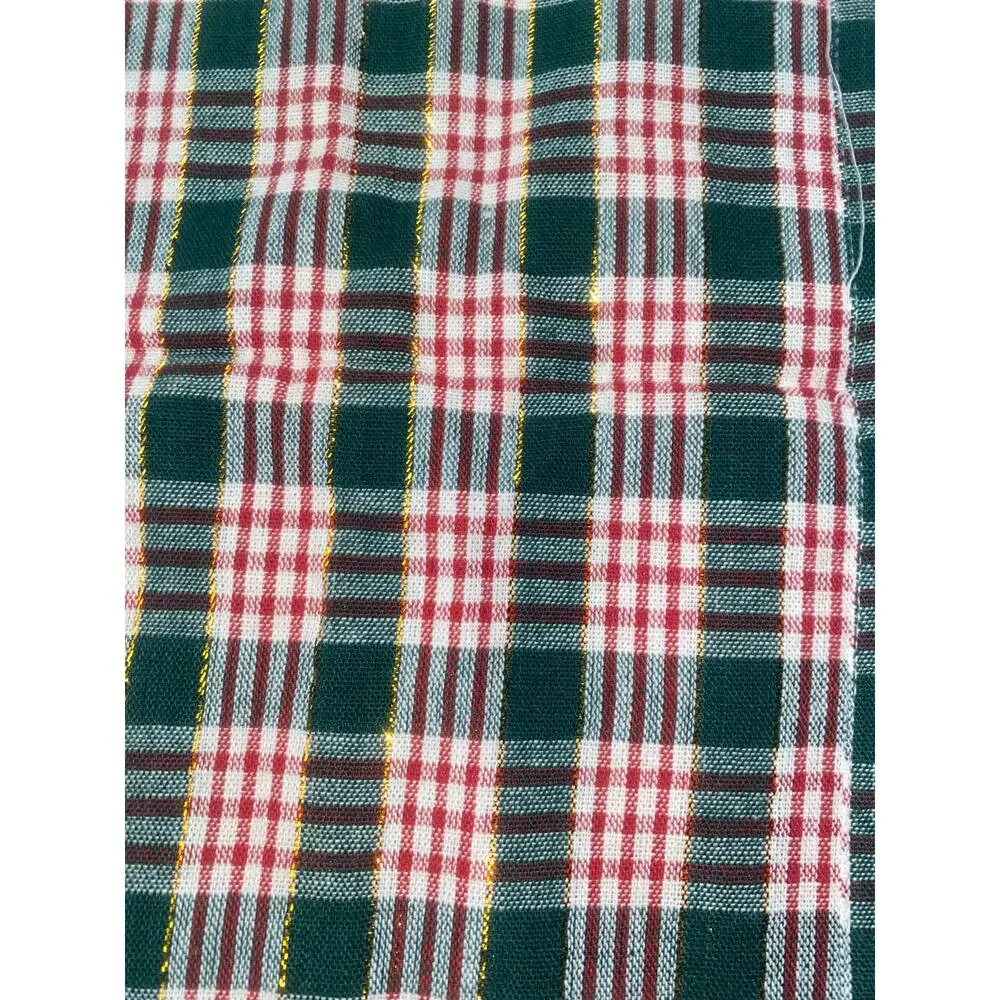 Set of 2 Green Gold White Red Metallic Plaid Cotton Placemats  27.5
